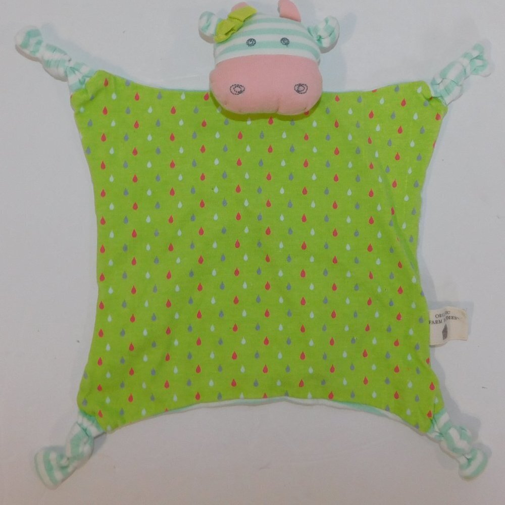 Organic Farm Buddies Cow Green Blue White Striped Security Blanket Baby lovey